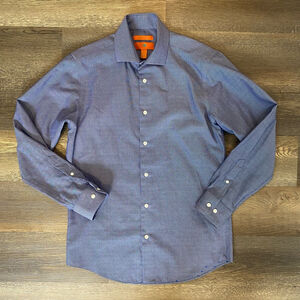 Egara Shirt Men’s 15.5 32/33 Blue Button-Up Non-Iron Slim Dots Dressy Business